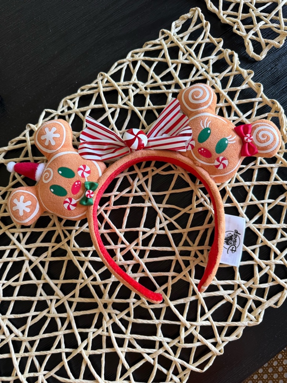 Disney Gingerbread Minnie Ear Headband - Red, Tan & Green